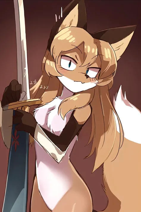 illustration, cartoon, 1girl, <lora:Averiv0.1:0.8>, averi, fox girl, long sword, zweihander, bastard sword, knight