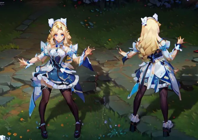 ultra detailed, masterpiece, best quality,
soft smile, light smile,
1girl, blue eyes, very long hair, blonde hair, long blonde hair, french braid, bangs, medium breasts,
hair ribbon, frilled choker, criss-cross halter, sleeveless dress, high-waist skirt, backless dress, waist bow, detached sleeves, frilled sleeves, wide sleeves, pantyhose, patterned legwear, mary janes,  <lora:LeagueoflegendsSkins_concept:0.75> multiple views, (LolPreview:1.5), (dynamic pose:1.2), (from above:1), (full body:1.2), (zooming out:1.2), (masterpiece:1.2), (best quality, highest quality), (ultra-detailed), (8k, 4k, intricate),