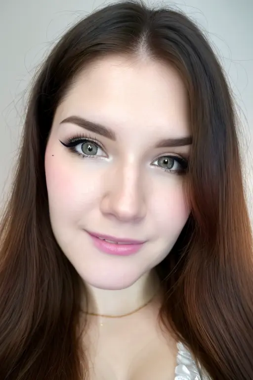 photorealistic, highgest quality, masterpiece, (close-up photography studio of kittyklaw:1.2), (smiling:0.5), sophisticated hairdo, highly detailed face, highly detailed skin surface, detailed hair, no make-up, intrincate details, edge light, 40mm, 8k, detailed, ultra detail, UHD, HDR, FSW, long brown hair,