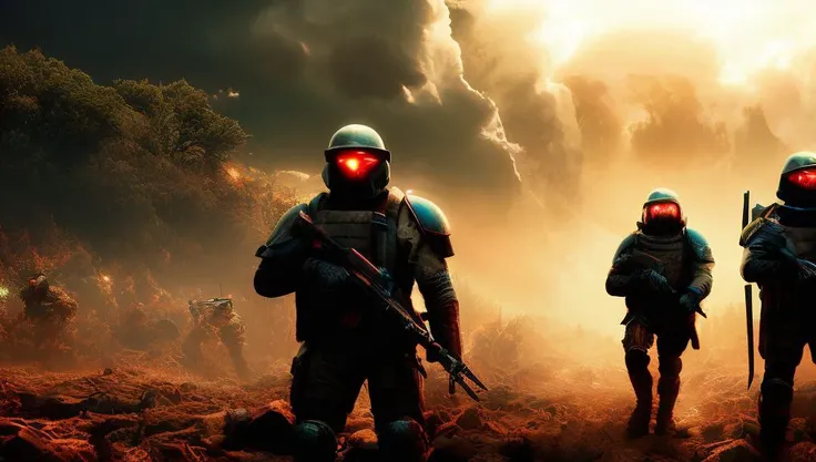 photo of (TwinRealms:1), epic composition, cinematic lighting, Incredible Heroic Soldiers of the (PromptHeist:1)