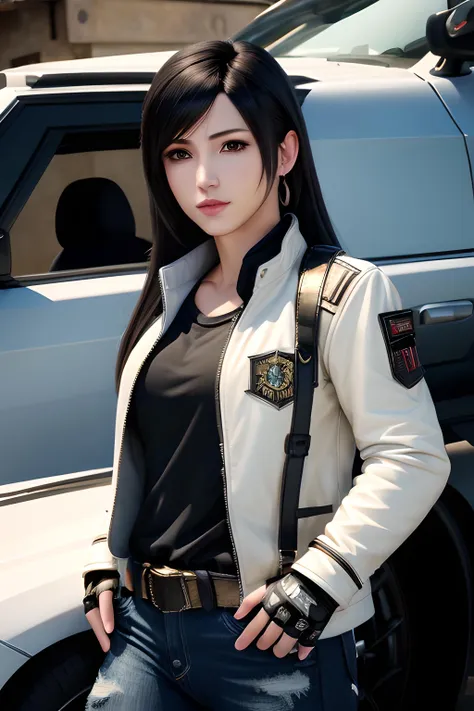 (masterpiece, best quality, high quality, highres), 1girl, extremely beautiful detailed face,
tifa, tifa lockhart, final fantasy, elbow pad, fingerless gloves, suspenders, upper body, looking at viewer, white tshirt, cute face, an, game, realistic, hyper realistic, r34, ultra realistic, black hair, long hair, straight hair, detailed hair, intricate details, ultra-detailed, photorealistic, jacket, wearing jacket, full long sleeves, black jacket, denim pants, full pants,
<lora:Tifa Lockhart:0.6>