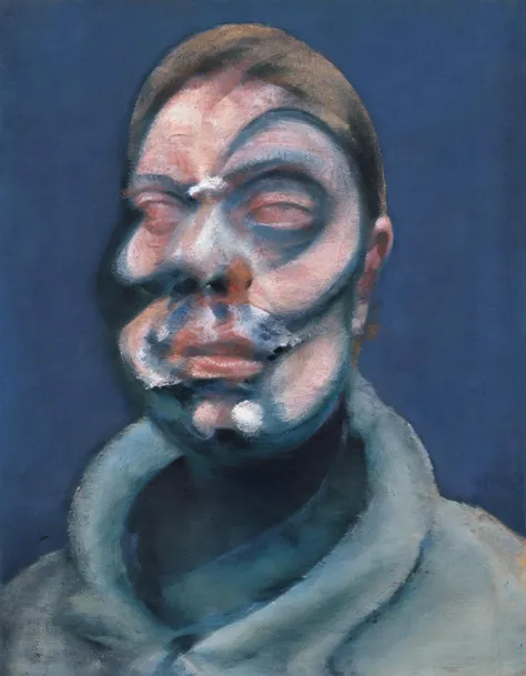 <lora:fbac:0.8>fbac, portrait of a mans face, closeup, blue background, abstract, distorted, layers, francis bacon