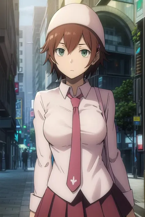 mikaharima, <lora:mika harima s1-lora-nochekaiser:1>,
mika harima, short hair, brown hair, (green eyes:1.3),
BREAK skirt, shirt, hat, beanie, school uniform, pleated skirt, necktie, white shirt, collared shirt, long sleeves, red skirt, pink necktie,
BREAK indoors, classroom,
BREAK looking at viewer, (cowboy shot:1.5),
BREAK <lyco:GoodHands-beta2:1>, (masterpiece:1.2), best quality, high resolution, unity 8k wallpaper, (illustration:0.8), (beautiful detailed eyes:1.6), extremely detailed face, perfect lighting, extremely detailed CG, (perfect hands, perfect anatomy),