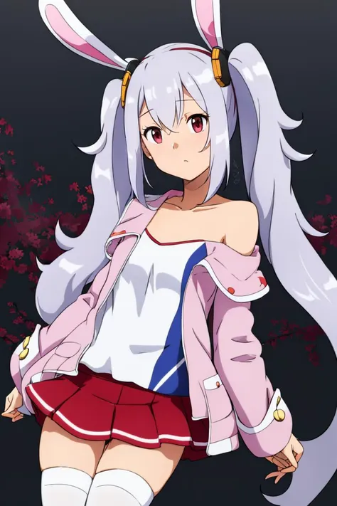 <lora:noelia_ponce_style:0.8>,masterpiece, best quality, highres, aalaffey, long hair, collarbone, white shirt, white camisole, off shoulder, pink jacket, open clothes, long sleeves, pleated skirt, red skirt, white thighhighs, <lora:laffey_(azur_lane)_v1:0.7>,