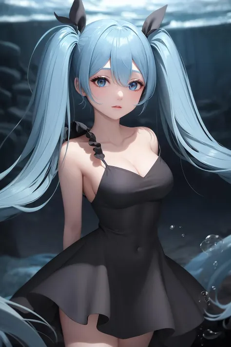 ((((ultra illustrated style:1.0)))),best quality,best animated,masterpiece,ray tracing, global illumination,Deep Sea Girl,1girl,solo,blue hair,looking at viewer,arms behind back, <lora:Deep Sea Girl:0.8>