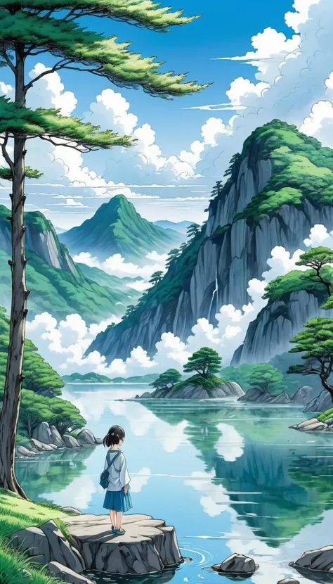 (natural manga art:1.3), serene manga landscapes, hand-drawn illustrations of tranquil scenes, detailed manga art depicting contemplative moments