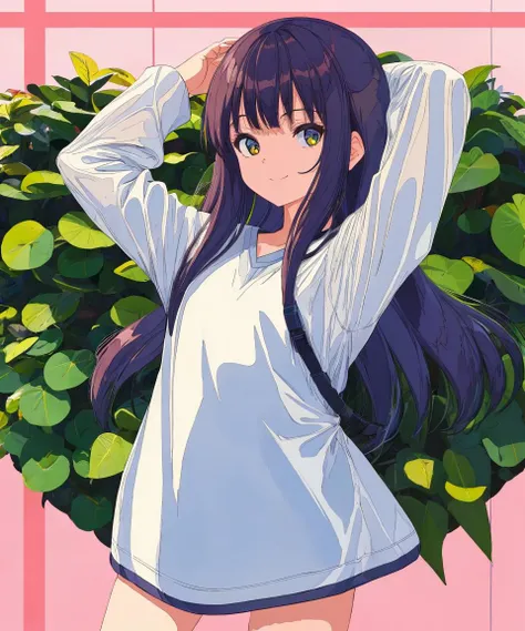rape blossom field elementary school girl 8-year-old flat chest black hair long hair eyes are purple smile((1 person)) Upper body white long sleeve blouse Lower body navy blue miniskirt white panties Are standing spread your legs a little((I can see white panties)) dynamic angle Low - Angle