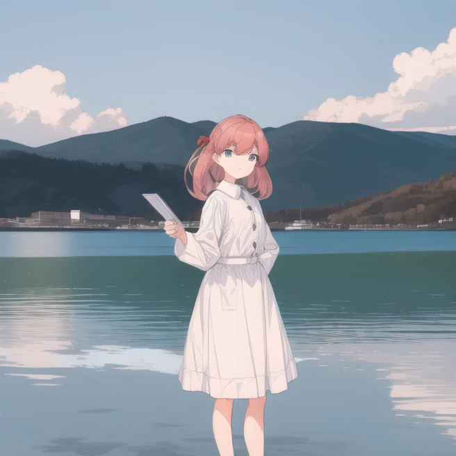1girl, solo, scenery, outdoors, standing, day, cloud, <lora:ligneartStyleCogecha_v10:1>, cogecha, flat color, depth of field,