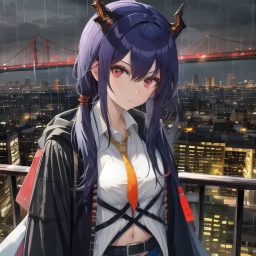 <lora:ArknightsChen5concept_10:1.05>, <lora:ligneClaireStyleCogecha_v10:0.80>, origen, 1girl, rain, city, neon lights,