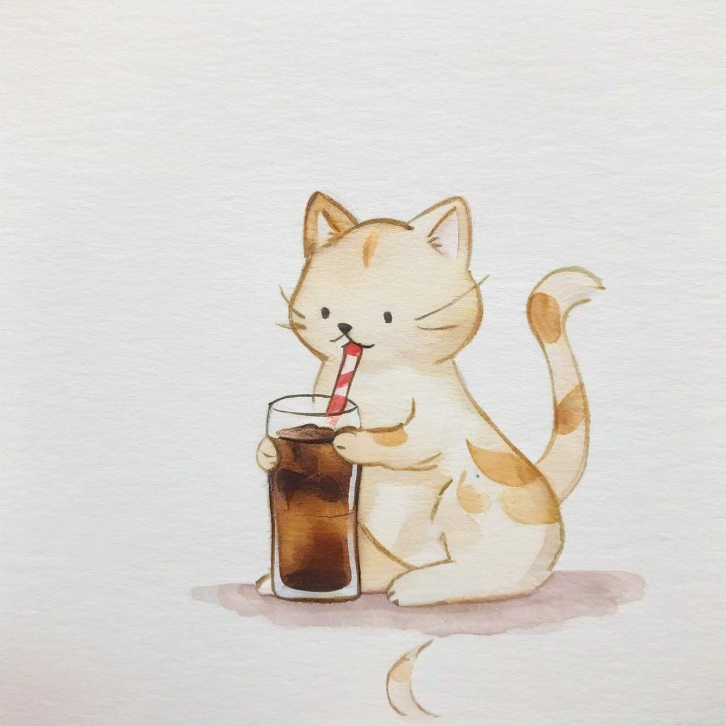 <lora:Simple Watercolor-000008:1>,Simple Watercolor,A little cat drinking cola,