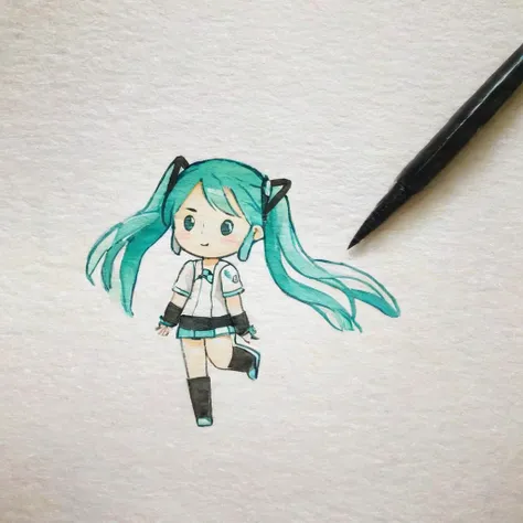 <lora:Simple Watercolor-000008:1>,Simple Watercolor,hatsune miku,chibi,