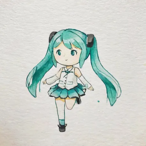 <lora:Simple Watercolor-000008:1>,Simple Watercolor,hatsune miku,chibi,