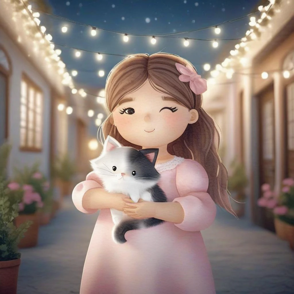 cinematic photo <lora:Simple Watercolor-000008:1>,Simple Watercolor,A holding a kitten,Photographic, . 35mm photograph, film, bokeh, professional, 4k, highly detailed