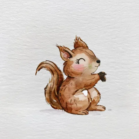 squirrel, blank babkground <lora:ChildrensWatercolorIllustration:1> simple watercolor