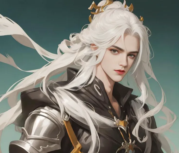 masterpiece, best quality, highres, Man with long white hair,young,Handsome face,(Lateral face) <lora:GFman-000002:1>