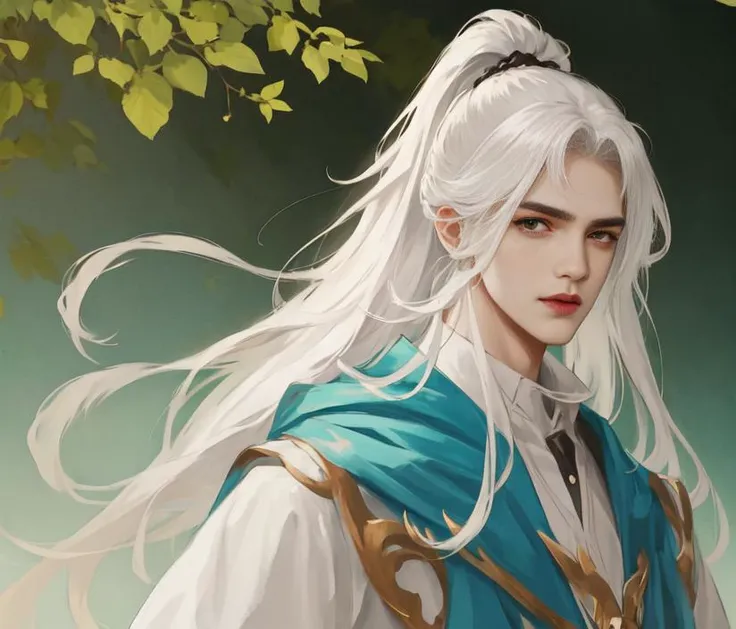 masterpiece, best quality, highres, Man with long white hair,young,Handsome face,(Lateral face) <lora:GFman-000002:1>