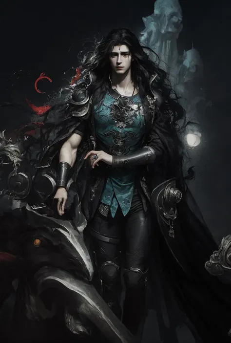 Male, lonely, ethereal, monotonous, silent, helpless, weightless hair, weightless clothes, floating feeling, darkness, (no light source), black smoke background, dim exposure
((Fair skin: 1.5)),
(Long black hair: 1.5), (Wavy hairstyle), Messy hairstyle,
(Masterpiece), (Realism: 1.5), Blurred Background,
Charming, dark, windy, (Baroque),
(Masterpiece, Highest Quality, Best Quality, Official Art, Beauty and Aesthetics: 1.2), (Fractal Art: 1.3), (Particle A: 0.8), (Scatter Style) (Hard Shadow, Matte, Dark Theme, Dim Lights, Dark Tones Contrast Ratio: 1.35), Conservative Clothing, Dark Subjects, (Detailed Pupils), Single Focus, ((Float)) (Caustics), Color Banding,
ï¼ï¼ï¼ï¼ï¼ï¼ï¼ï¼ï¼ï¼ï¼ï¼ï¼ï¼ï¼ï¼ï¼<lora:shuicai:0.75>, IrisCompietï¼ <lora:shuimoshanshui:0.12>,<lora:chuchen1:0.8>ï¼<lora:heiantonghua:0.4>