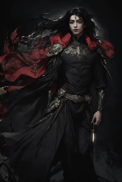 Male, lonely, ethereal, monotonous, silent, helpless, weightless hair, weightless clothes, floating feeling, darkness, (no light source), black smoke background, dim exposure
((Fair skin: 1.5)),
(Long black hair: 1.5), (Wavy hairstyle), Messy hairstyle,
(Masterpiece), (Realism: 1.5), Blurred Background,
Charming, dark, windy, (Baroque),
(Masterpiece, Highest Quality, Best Quality, Official Art, Beauty and Aesthetics: 1.2), (Fractal Art: 1.3), (Particle A: 0.8), (Scatter Style) (Hard Shadow, Matte, Dark Theme, Dim Lights, Dark Tones Contrast Ratio: 1.35), Conservative Clothing, Dark Subjects, (Detailed Pupils), Single Focus, ((Float)) (Caustics), Color Banding,
ï¼ï¼ï¼ï¼ï¼ï¼ï¼ï¼ï¼ï¼ï¼ï¼ï¼ï¼ï¼ï¼ï¼<lora:shuicai:0.75>, IrisCompietï¼ <lora:shuimoshanshui:0.12>,<lora:chuchen1:0.8>ï¼<lora:heiantonghua:0.4>