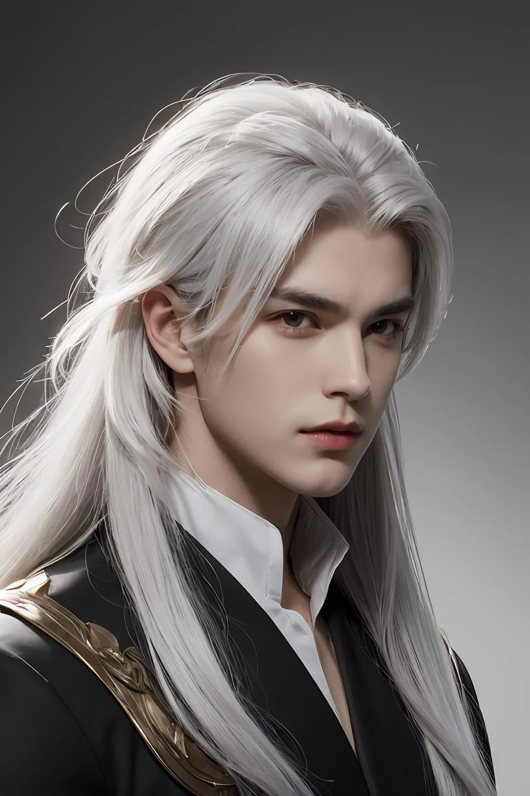 masterpiece,best quality,highres,Man with long white hair,young,Handsome face,(Lateral face) ,<lora:GFman-000002:1>,
