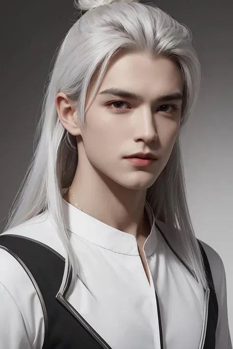 masterpiece,best quality,highres,Man with long white hair,young,Handsome face,(Lateral face) ,<lora:GFman-000002:1>,