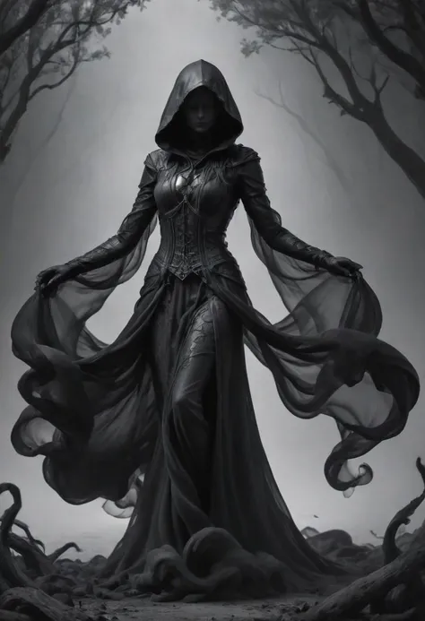 Completely black screen, absolutely nothing, pure black, detailed, but the Pythia rises from the shadows, her form cloaked in tattered rags of ashen gray, each thread whispering tales of forgotten sorrow, FastNegativeV2, gloom