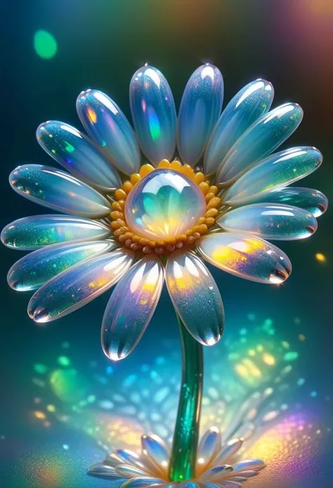 macro photo, sparkling magical fantasy glass daisy dewdrop, very detailed, amazing quality, intricate, cinematic light, highly detail, beautiful, surreal, dramatic, galaxy fantasy colors <lora:ral-opal-sdxl:1> ral-opal