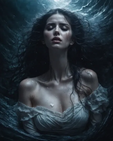 In the dimly lit room, a mesmerizingly beautiful girl stood, her face awash with an ethereal glow from the moonlight that spilled through the window. Her body convulsed with deep, gut-wrenching sobs that echoed through the silence, as if her heart was breaking with each cry. Tears poured from her eyes, a relentless flood that seemed to have no end.
Her once radiant blue eyes were now swollen, bloodshot orbs, the pain within them so palpable it felt like a tangible force. The tears that cascaded from those eyes were like crystalline rivers, flowing ceaselessly down her cheeks. Each droplet that fell carried with it the weight of her anguish, leaving behind trails of glistening despair on her porcelain skin.
Her disheveled locks, the color of the darkest night, clung to her tear-soaked face, as if desperately clinging to the remnants of her shattered composure. Strands of hair, heavy with the weight of her sorrow, entangled with her moistened lashes, emphasizing the depth of her pain. The once vibrant curls now hung limp, as if drained of life by the intensity of her weeping.
Her quivering lips, once adorned with a captivating smile, now trembled uncontrollably with each anguished breath. The rosy hue that once painted them had faded into a ghostly pallor, a stark contrast to the crimson traces left by her tears. The salty taste of her sorrow mingled with the pain etched upon her lips, as if each sob was a knife that carved deeper into her wounded soul.
Her delicate shoulders shook violently, her body wracked with the torment of her tears. The fabric of her dress clung to her trembling frame, a witness to the storm of emotions raging within her. Each convulsion of her body seemed to be an outward manifestation of her inner turmoil, a physical expression of the agony that consumed her.
In this moment of profound grief, her tear-streaked face and swollen eyes became a canvas of sorrow, a testament to the depths of her pain. The torrent of her tears painted a haunting picture, revealing the rawness of her emotions and the magnitude of her suffering. It was a portrait of heartbreak and vulnerability, a testament to the resilience of the human spirit in the face of overwhelming anguish., cinematic shot + dynamic composition, incredibly detailed, sharpen, details + intricate detail + professional lighting, film lighting + 35mm + anamorphic + lightroom + cinematography + bokeh + lens flare + film grain + HDR10 + 8K + Roger Deakins, ((cinematic))