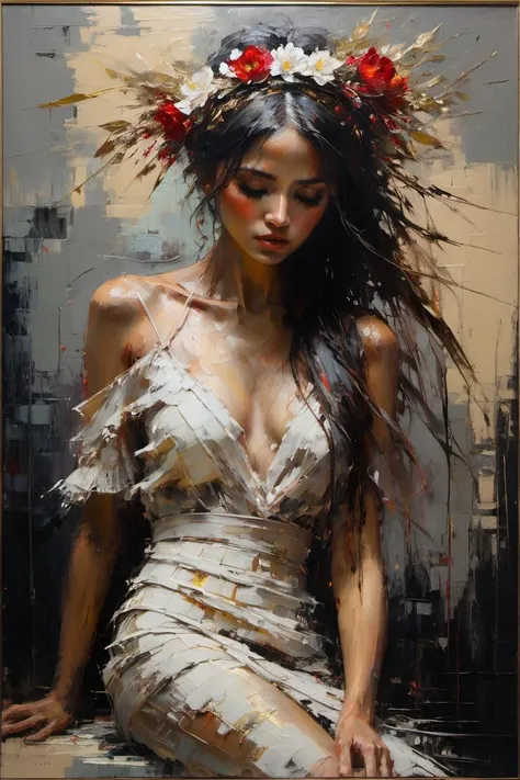((amazing quality, award winning, intricately detailed, ultra realistic, extremely detailed 8K)),
((oil painting by Henry Asencio)) portrait of fairy,
floral headband, faded art