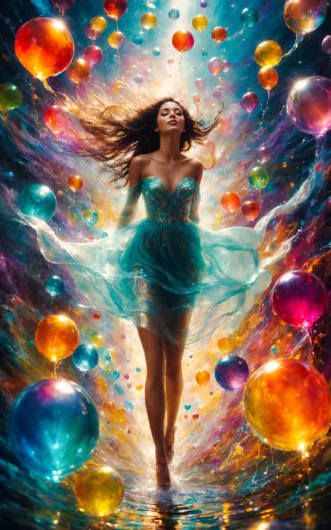 The colorful jelly flew through the air and landed on the young girl, enhancing her mesmerizing appearance., cinematic shot + dynamic composition, incredibly detailed, sharpen, details + intricate detail + professional lighting, film lighting + 35mm + anamorphic + lightroom + cinematography + bokeh + lens flare + film grain + HDR10 + 8K + Roger Deakins, ((cinematic))