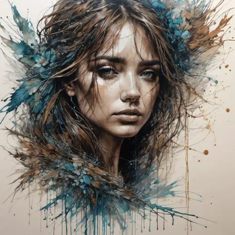 ((amazing quality, award winning, intricately detailed, extremely detailed 8K, masterpiece, painting)),
((style of Carne Griffiths)),
sketch ink artwork of beautiful woman,
river background,