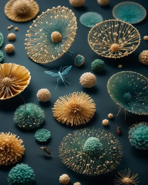 This bio-organism is a fusion of various elements, combining the characteristics of insects, microorganisms, mollusks,, cinematic shot + dynamic composition, incredibly detailed, sharpen, details + intricate detail + professional lighting, film lighting + 35mm + anamorphic + lightroom + cinematography + bokeh + lens flare + film grain + HDR10 + 8K + Roger Deakins, ((cinematic))