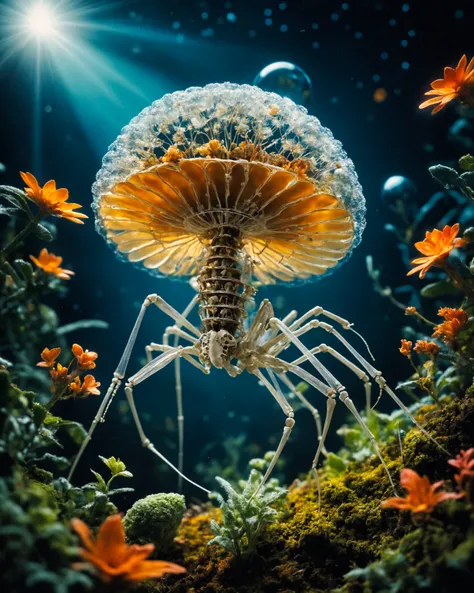 This bio-organism is a fusion of various elements, combining the characteristics of insects, microorganisms, mollusks., cinematic shot + dynamic composition, incredibly detailed, sharpen, details + intricate detail + professional lighting, film lighting + 35mm + anamorphic + lightroom + cinematography + bokeh + lens flare + film grain + HDR10 + 8K + Roger Deakins, ((cinematic))