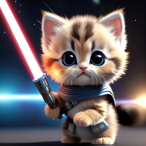 <lora:c4tt4stic:1>, cutest kitten, star-wars, light-saber, cute kitten in skying in space, (fluffy), c4tt4stic, 3d fluffy, closeup cute and adorable, cute big circular reflective eyes, long fuzzy fur, Pixar render, unreal engine cinematic smooth, intricate detail, cinematic