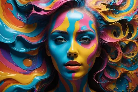 Colorful abstract art of paint forming a person, Romantic lighting, Sub-surface Scatterring, Brightness, Underwater paint art awarded by Alberto Seveso