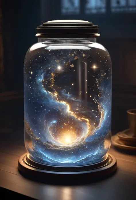 an optical illusion of a galaxy inside of a glass jar, volumetric lighting, epic composition, volumetric, ray tracing, sense of awe, swirling mist, sense of awe, mystical, by alphonse mucha,
intricate detail, cgsociety, artstation, 8 k