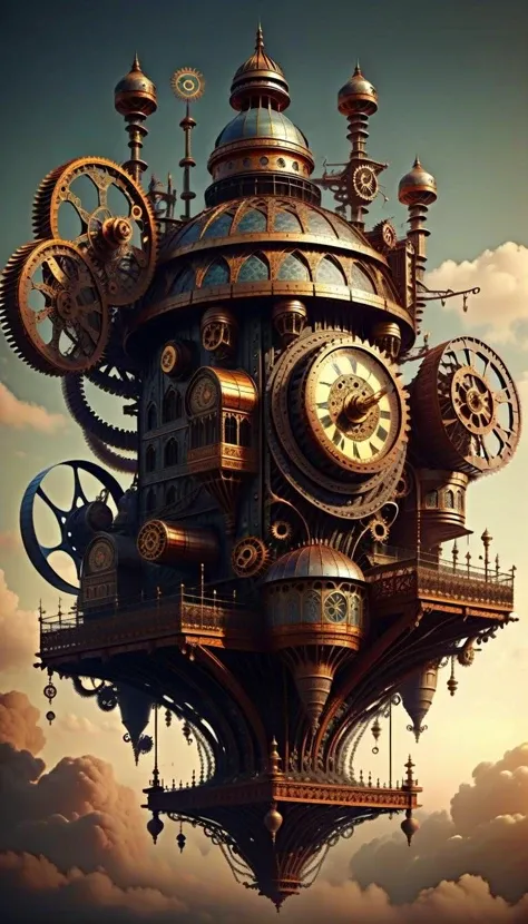 steampunk faerie village, faerie flying around, high quality, trending on artstation, steampunk style undefined . antique, mechanical, brass and copper tones, gears, intricate, detailed