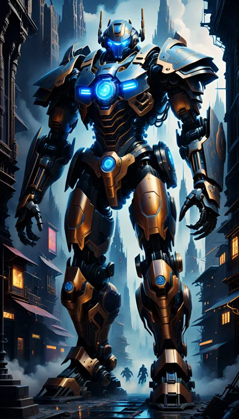 an epic battle, cyberpunk style cityscape, aetherpunkai battle mech, digital art, dark nebula sky at night, vivid colors, artgerm, james gilleard, beautiful, highly detailed, intricate, trending on art station . antique, mechanical, brass and copper tones, gears, intricate, detailed,\\n\\n \\n\\nBREAK\\n\\ngolden ratio, extremely high-resolution details, photographic, realism pushed to extreme, fine texture, incredibly lifelike, masterpiece, sharp focus