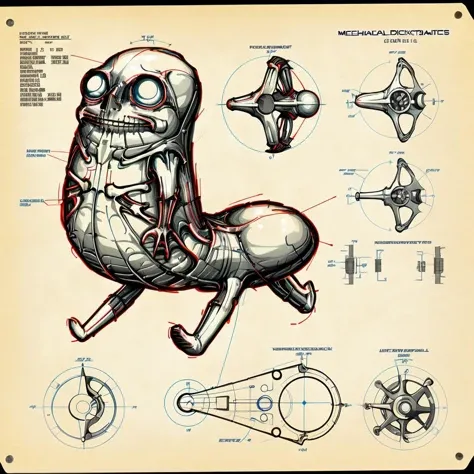 xk3mt1ks, detailed schematics for assembling a mechanical (dickbutt) <lora:dickbutt02:1>, <lora:xk3mt1ks:.6>