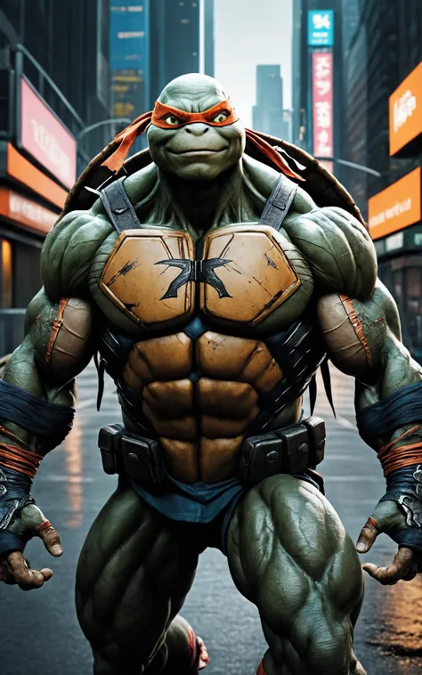 hyperrealistic, (photorealistic:1.3), Depth of Field, film, Cinematic, Cinematic Lighting, Movie Still, Film Still,
(breathtaking:1.25), a Teenage Mutant Ninja Turtles, (orange eyes:1.05), (cyborg:1.3), (street scene, dynamic pose, contrapposto:1.3),
BREAK
cyberpunk style skyscraper, ((intricate details)), hdr, ((intricate details, hyperdetailed)), cinematic, vignette