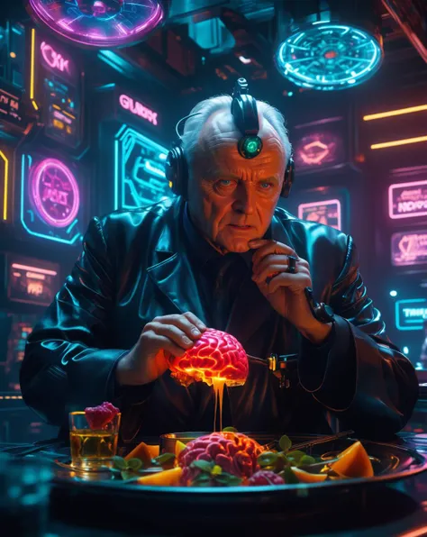 In the cyberpunk world, Anthony Hopkins has been transformed into a malevolent half-machine cyborg doctor., perfect composition, hyperrealistic, super detailed, 8k, high quality, trending art, trending on artstation, sharp focus, studio photo, intricate details, highly detailed,