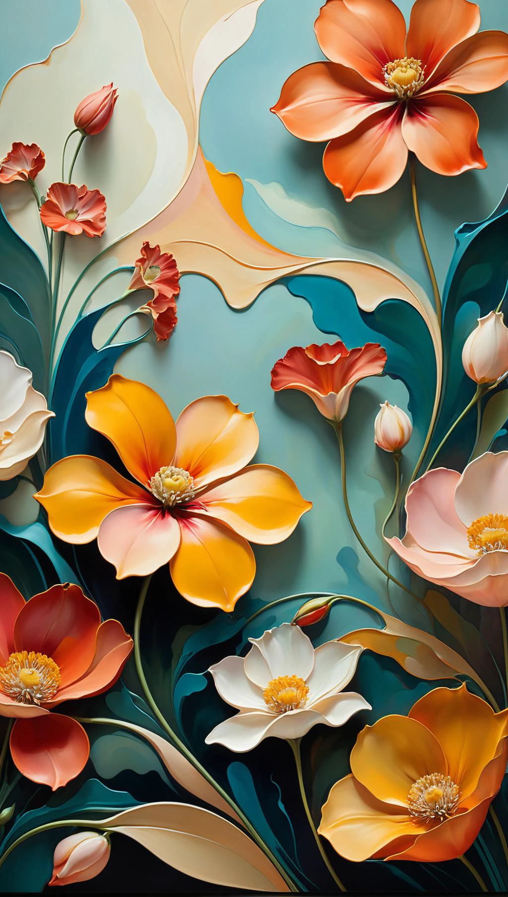 Beautiful work of art of flowers in the style of art nouveau and Helen Frankenthaler, artwork on entire canvas, trending on artstation, sharp focus, studio photo, intricate details, highly detailed, by greg rutkowski<lora:xl_more_art-full_v1:0.5>