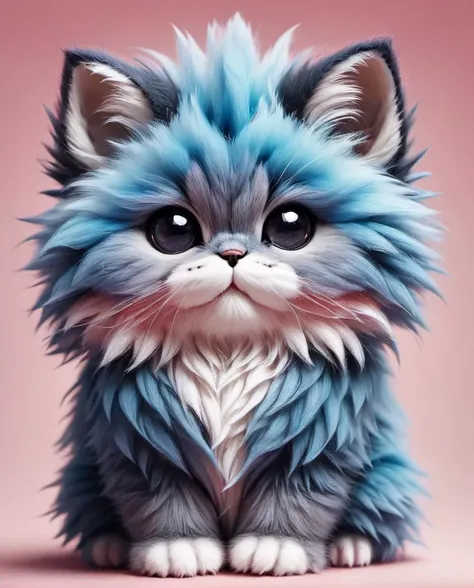 zhibi, fluffy pokemon, realistic  kitten monster in pokemon style, "Monster", Cute, Colorful blue|pink fur, giant cute beatiful detailed chibi eyes, cutie, eye contact, 8k, hdr, RAW, hyperrealistic, extremely detailed, sharp focus , black background,  , detailed fur <lora:zhibi:1>