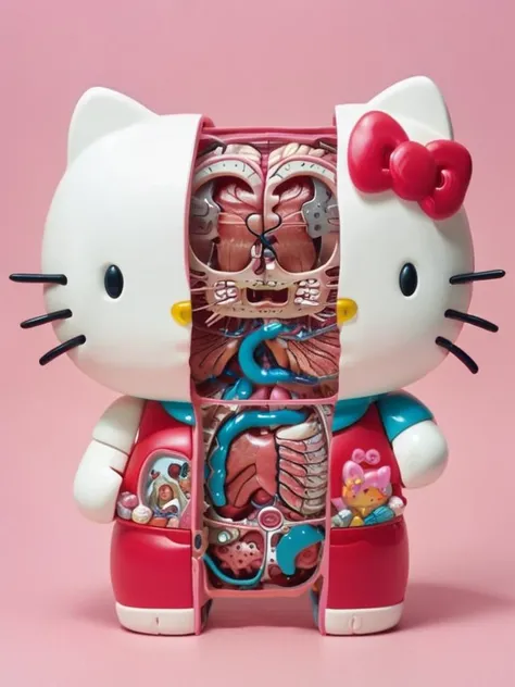 split head and body, split skinless dissected body inside ((Hello Kitty)) body <lora:split2:1>, masterpiece, instagram photography