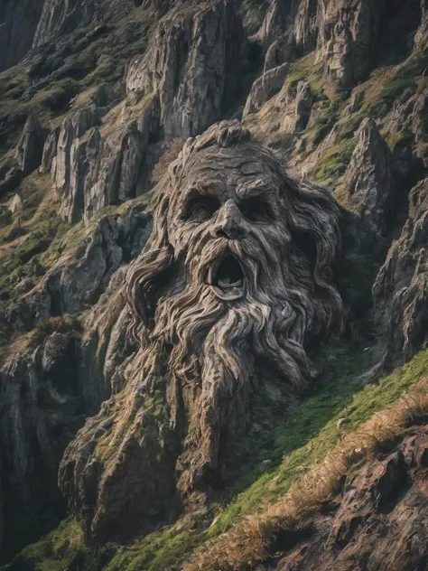 surreal, a strange looking mountain that has a weird chiseled rocky beard and a chiseled rocky mustache uncanny, deep shadows, random noise,   (landscape focus:1.1), <lora:- SDXL - brdanmu_ beard_mustache_hair_V2.0:.6>,