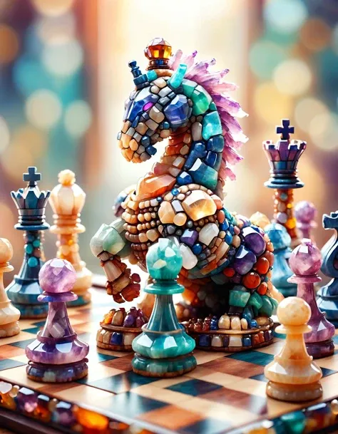 digital art, Chess board made of ral-ntrgmstn, at Townhouse, dramatic light, bokeh, Pastel Colors, <lora:ral-ntrgmstn:1>, Mecha