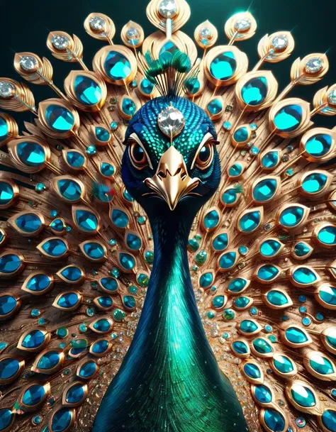 80´s photo filter, glitch, trending on artstation, closeup shot, looking at viewer, ral-bling, peacock made of ral-bling <lora:ral-bling-sdxl:0.7>