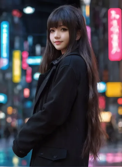 <lora:Princess Lucia:0.6>,
cyberpunk world,best quality,masterpiece,ray tracing, global illumination, solo, cyberpunk japan, science fiction,cyberpunk, symmetry, facing viewer, lucia, (light smile:0.5), looking at viewer, long hair, (((bangs))), depth of field, bioluminescence, 25-year-old girl,full body,cyberpunk winter uniform, high heels,black thighhighs, no nipples, cinemagraph,