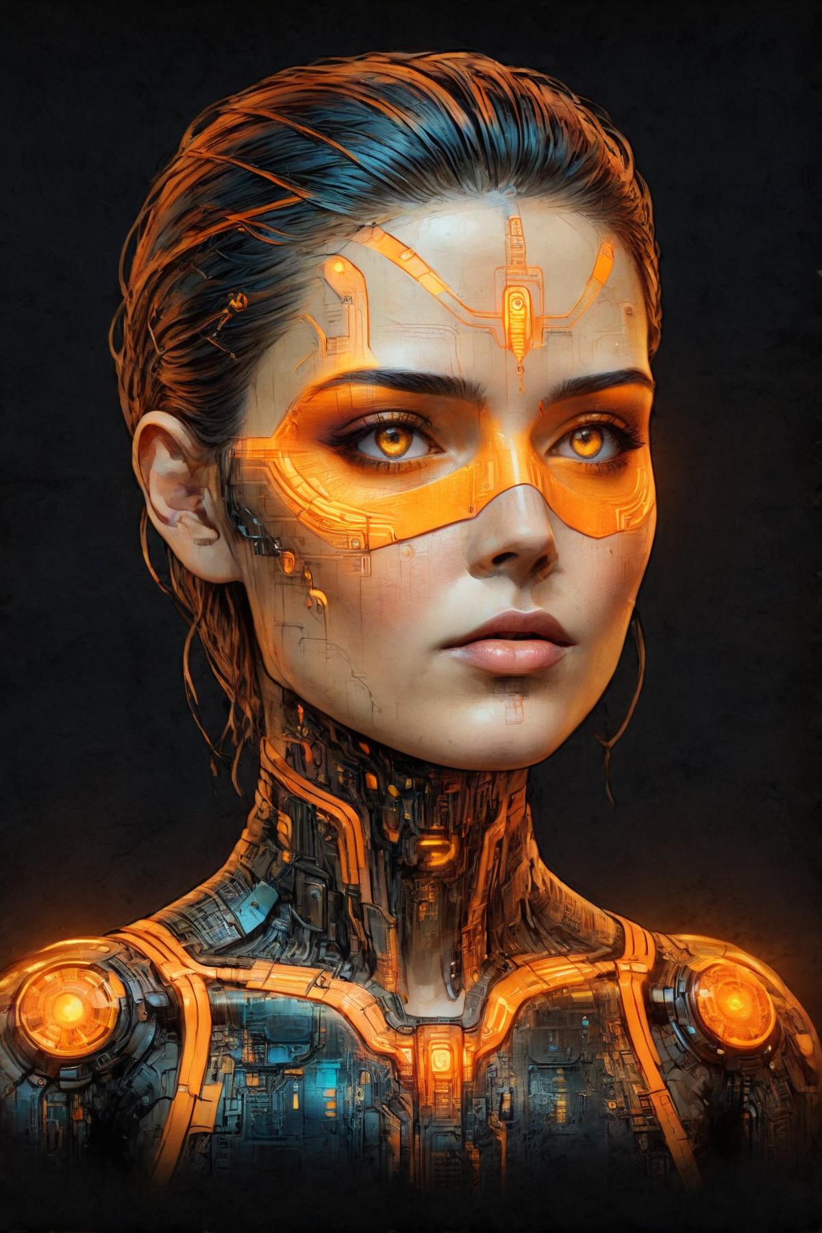 A woman with glowing eyes and a futuristic face - SeaArt AI