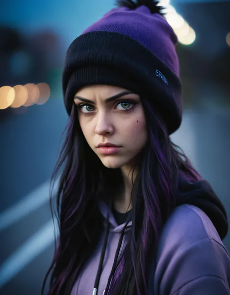 a poster for the album,'the woman in the hoodie ', an album cover by Ferdynand Ruszczyc, trending on cgsociety, psychedelic art, looks a blend of grimes, looks like a mix of grimes, ) ominous vibes, cgsociety saturated colors, ultraviolet and neon colors, grimes - book 1 album cover, violent and vicious appearance