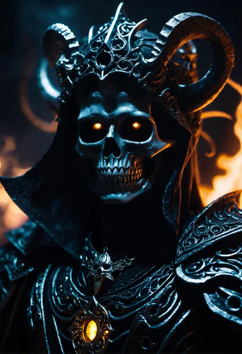 close-up of eldritch lich from side in action pose surrounded by necromantic magic looking at viewer, (intricate details), (****), eldritch, (nightmare), insane, horror \(theme\), glow, glowing eyes, death, bones, necromantic magic, necromancer, toxic, glowing eyes, volumetric lighting, unique pose, dynamic pose, dutch angle,